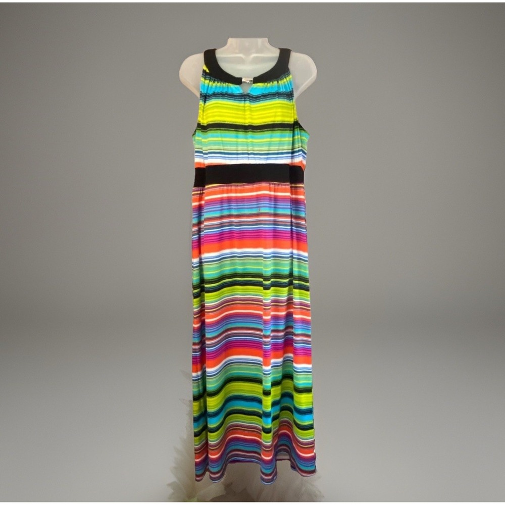 Rainbow Striped Maxi Dress Womens PXL Boho Resort Coastal Festival Indie Beach